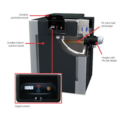 Raypak P-R266A-EN-C #51 Digital Natural Gas Heater, 266K BTU, Electronic Ignition, Polymer Headers, Copper Exchanger, 220 lbs