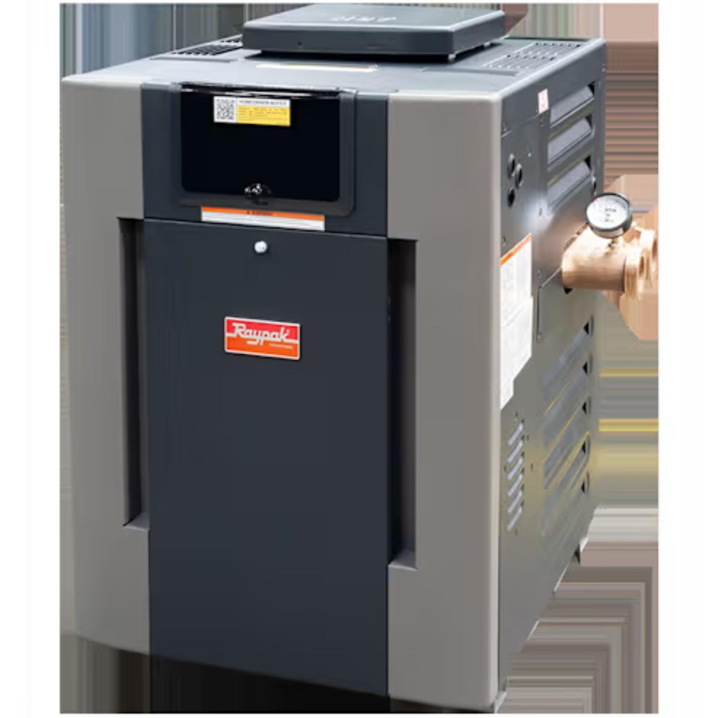 Raypak B-R267A-EN-C #26 Digital Low NOx ASME Natural Gas Heater, 266K BTU, Copper Exchanger, 216 lbs, 2” Bronze Headers, ProTek Shield Module