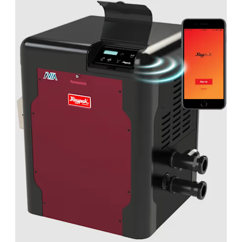 Raypak P-R264A-EN-N Low NOx Avia HD Natural Gas Heater, 266K BTU, Polymer Headers, NiTek Heat Exchanger, 135 lbs, 3/4” NPT, 2” Buttress, Built-in Wi-Fi